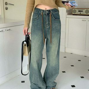 Trendy Y2K Star Patch Comfy Jeans with Ripped Details and Stylish Low Rise Fit