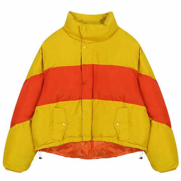 Trendy Y2K Striped Padded Jacket - Stylish Color Block Design for a Bold Look