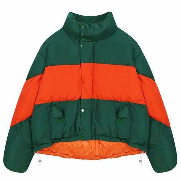 Trendy Y2K Striped Padded Jacket - Stylish Color Block Design for a Bold Look