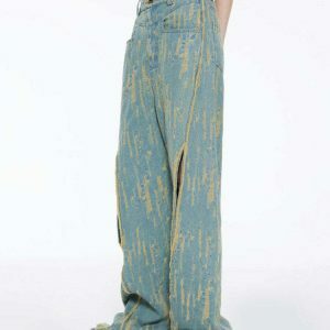 Trendy Y2K Wide Jeans with Star Patch and Ripped Details for a Stylish Look