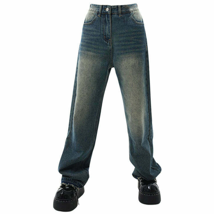 Trendy Y2K Wide Leg Jeans for Men - Stylish Brown Washed & Stacked Ripped Designs