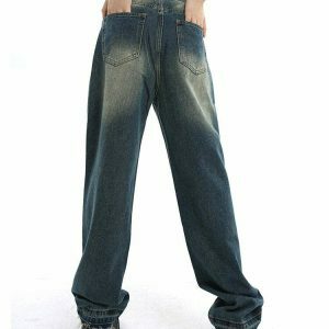 Trendy Y2K Wide Leg Jeans for Men - Stylish Brown Washed & Stacked Ripped Designs