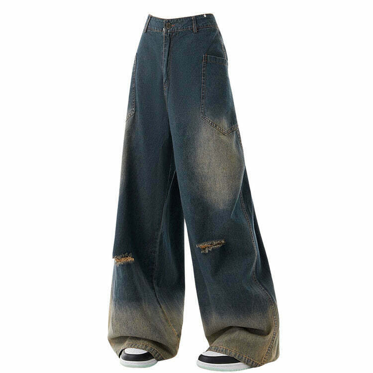 Trendy Y2K Wide Leg Jeans with Leg Warmers - Retro 90's Style for Fashion Enthusiasts