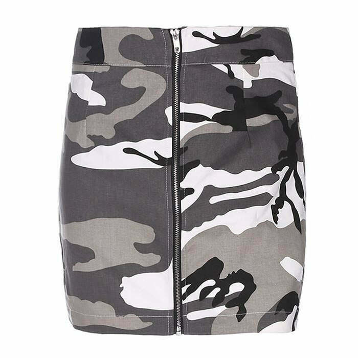 Trendy Zip-Front Camo Skirt with Drawstring - Stylish Y2K Bubble Skirt for Fashion Lovers