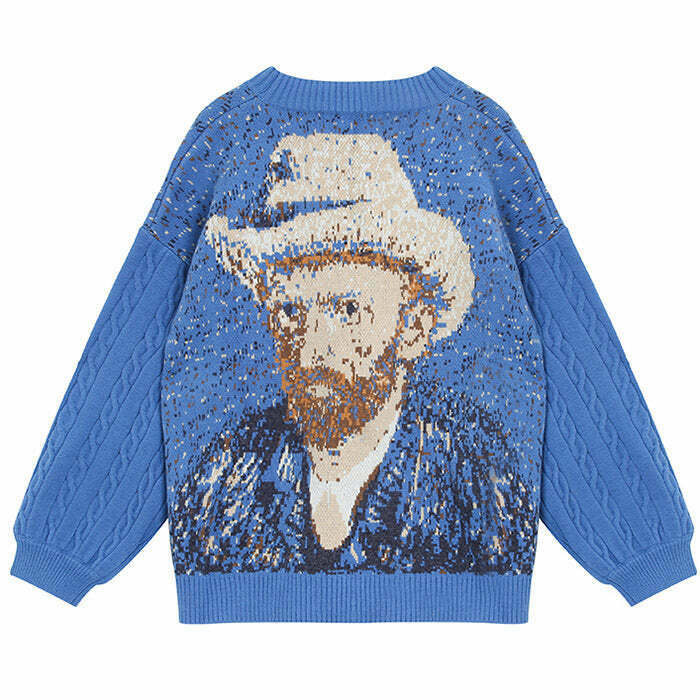 Van Gogh Self-Portrait Knit Cardigan - Artistic Coquette Style for Y2K Fashion Lovers