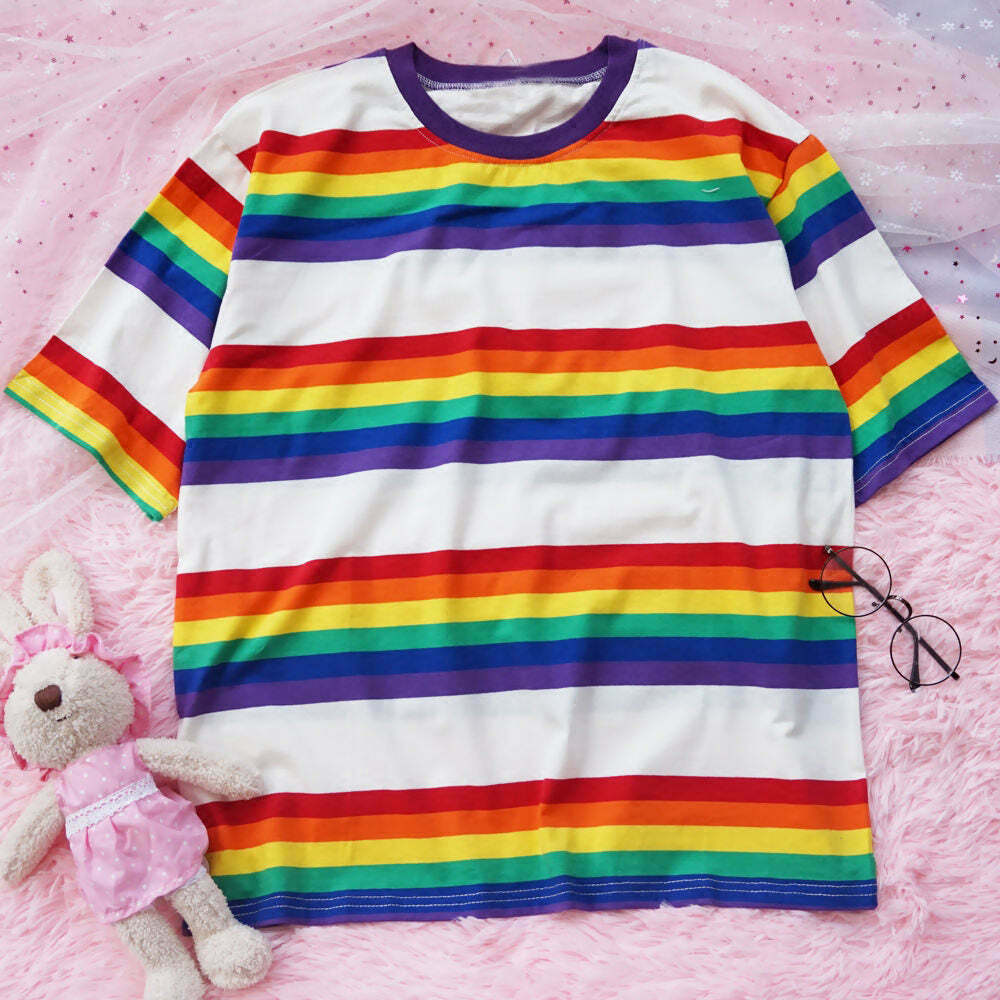 Vibrant 90s Kids Rainbow Tee - Trendy Y2K Baby Tee for Stylish Outfits and Fun Looks