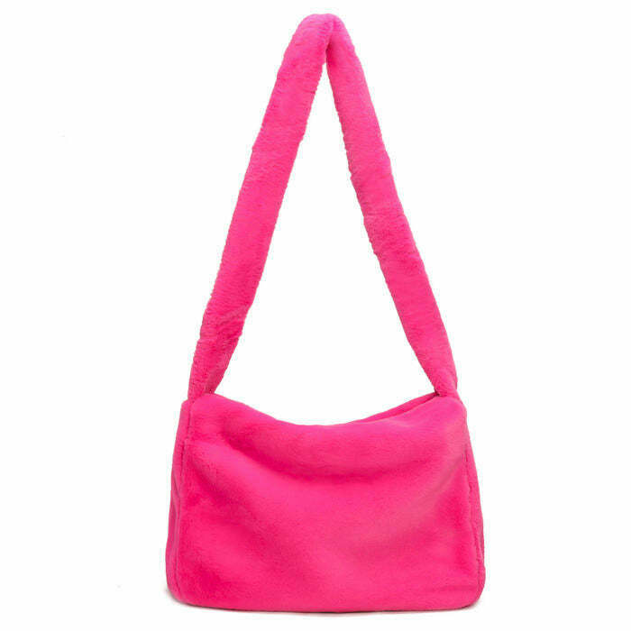 Vibrant Neon Fuzzy Bag - Trendy Y2K Aesthetic Tote for Stylish Outfits and Accessories