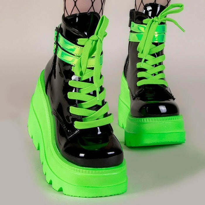 Vibrant Neon Tornado Platform Boots with Split Toe Design - Trendy Y2K Style Footwear