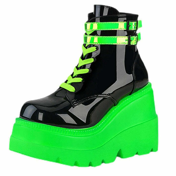 Vibrant Neon Tornado Platform Boots with Split Toe Design - Trendy Y2K Style Footwear