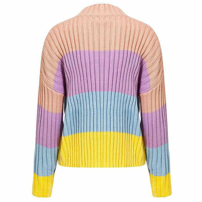 Vibrant Pastel Rainbow Sweater - Y2K Aesthetic Jumper for Unique Style Lovers