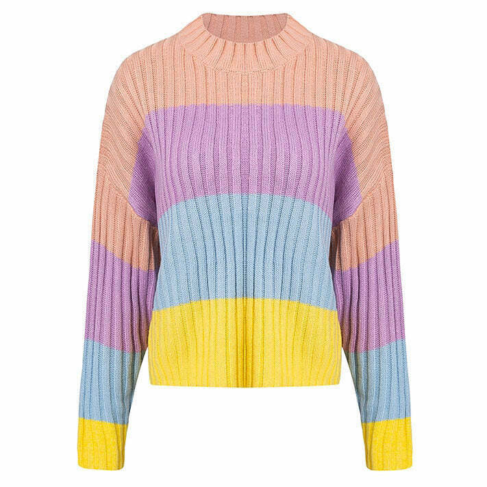 Vibrant Pastel Rainbow Sweater - Y2K Aesthetic Jumper for Unique Style Lovers