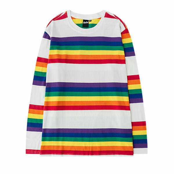 Vibrant Rainbow Connect Long Sleeve Tee - Trendy Y2K Style for Fashion-Forward Looks