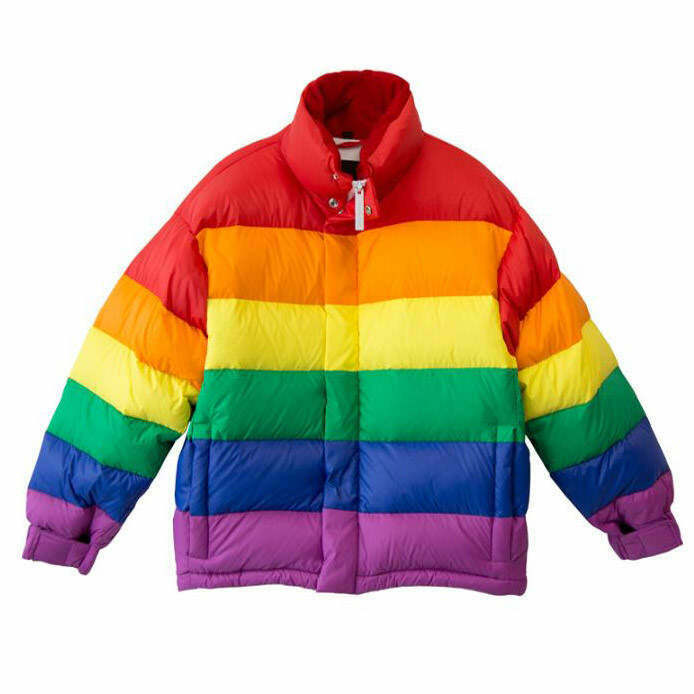 Vibrant Rainbow Puffer Jacket - Y2K Color Block Style for Trendy Streetwear Fashion