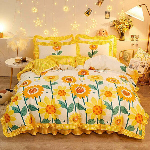 Vibrant Sunflowers Aesthetic Bedding Set for Cozy Y2K Style Bedroom Decor