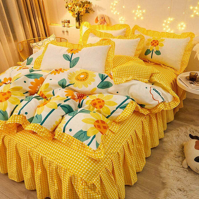 Vibrant Sunflowers Aesthetic Bedding Set for Cozy Y2K Style Bedroom Decor