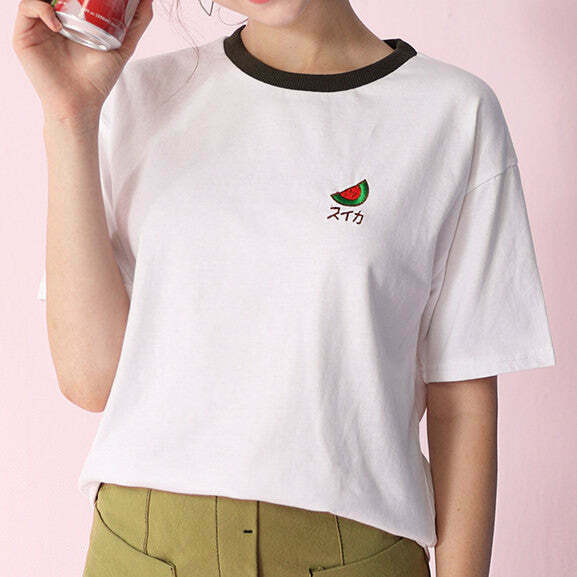 Vibrant Watermelon T-Shirt for Y2K Grunge Style - 95% Cotton, 5% Spandex Comfort