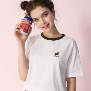 Vibrant Watermelon T-Shirt for Y2K Grunge Style - 95% Cotton, 5% Spandex Comfort