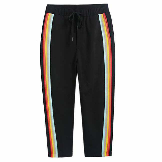 Vibrant Y2K Rainbow Cargo Pants with Rivets and Star Print - Trendy Japanese Style