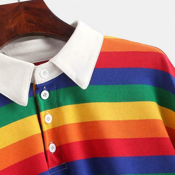 Vibrant Y2K Rainbow Collared Crop Top with Bow Tie Detail - Trendy Denim & Fairy Style