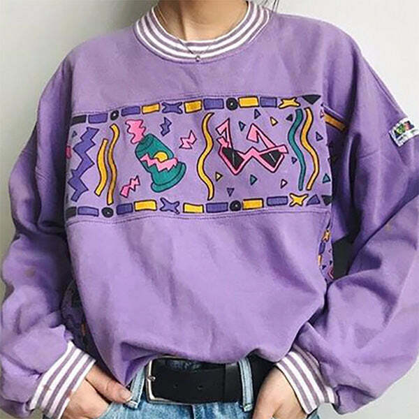 Vintage 90's Kids Lavender Oversized Sweatshirt - Cute Aesthetic Graphic Style