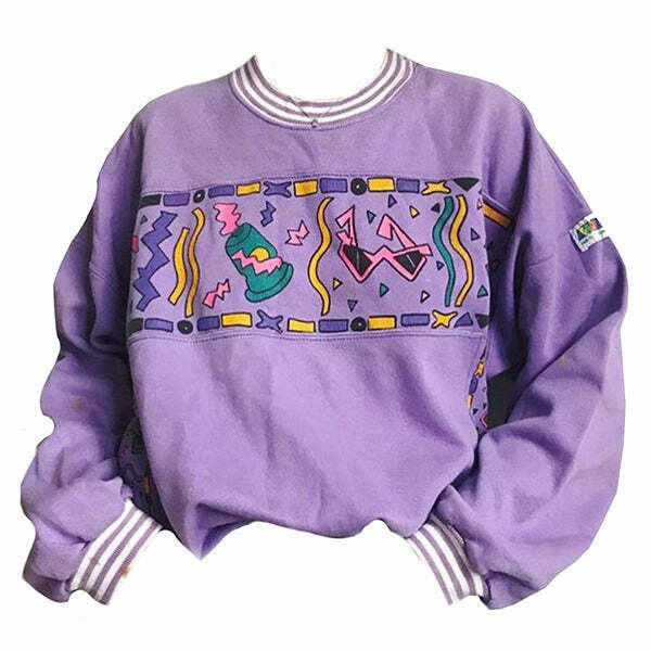 Vintage 90's Kids Lavender Oversized Sweatshirt - Cute Aesthetic Graphic Style