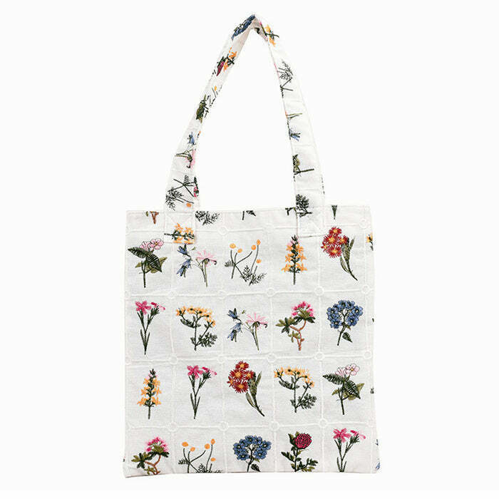 Vintage Floral Embroidered Tote Bag - Y2K Aesthetic Floral Tote for Stylish Outings