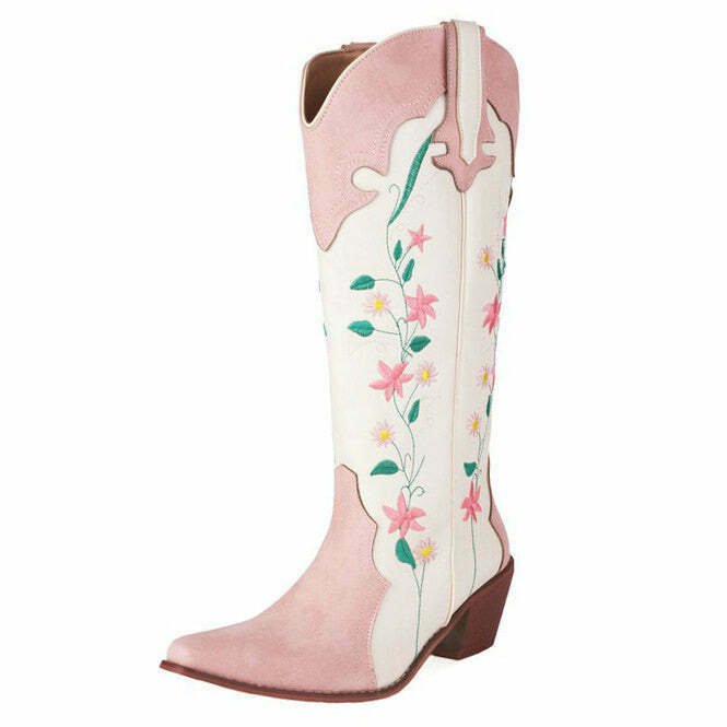 Vintage Floral Print Canyon Town Cowboy Boots - Soft Ankle Boots with Split Toe Design