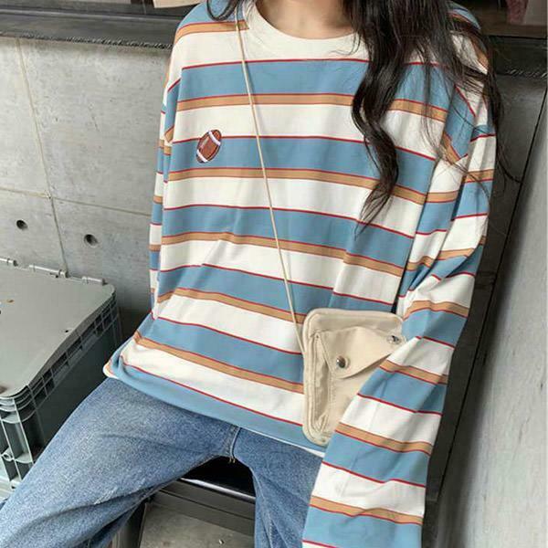 Vintage-Inspired Rugby Long Sleeve Shirt - Cute Aesthetic Sweatshirt for Trendy Looks