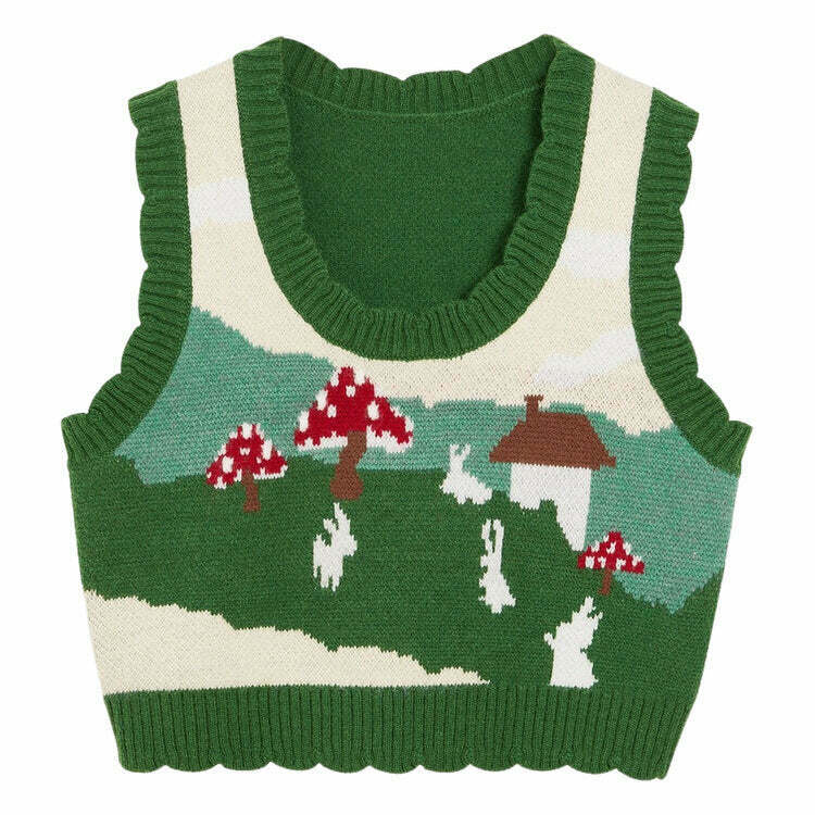 Vintage Mushroom Aesthetic Knit Vest - Gothic Star Knit Sweater with Unique Design