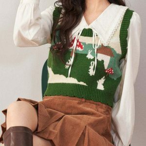 Vintage Mushroom Aesthetic Knit Vest - Gothic Star Knit Sweater with Unique Design