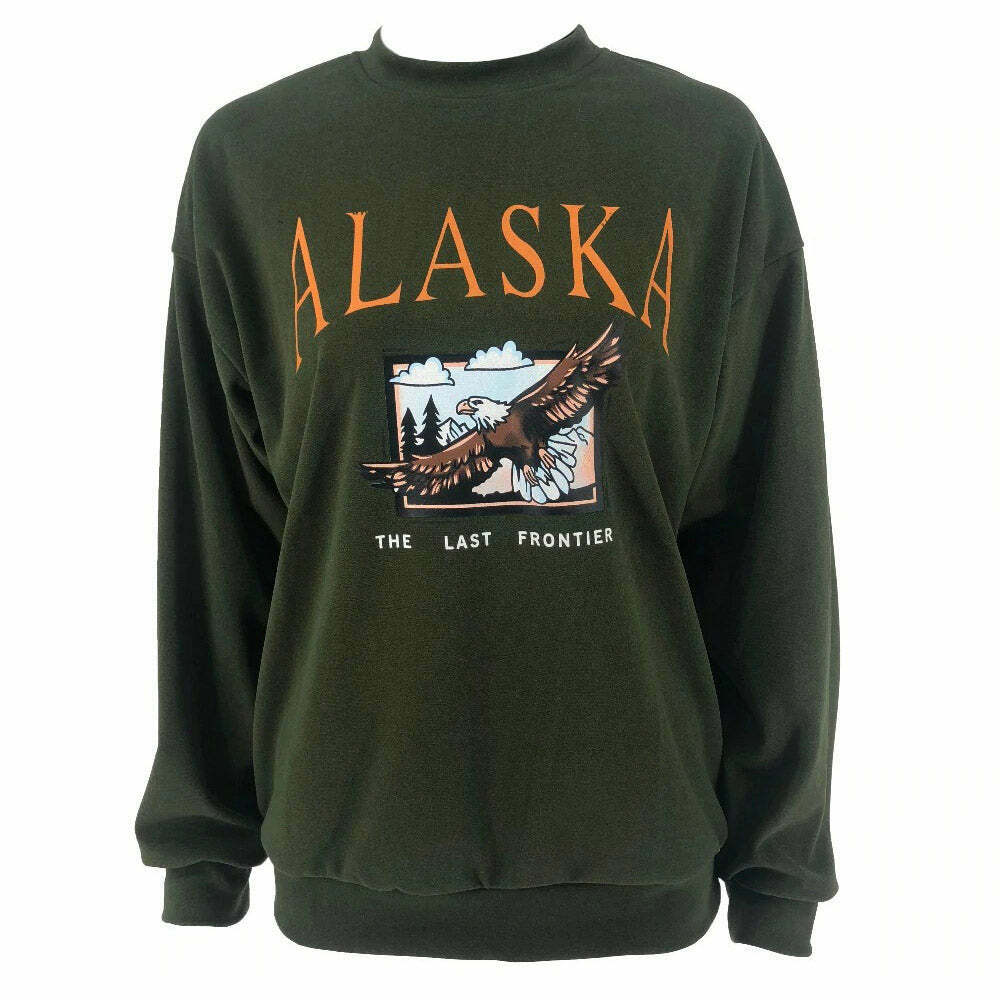 Vintage Oversized Alaska Print Sweatshirt - Cute Aesthetic Graphic for Trendy Style