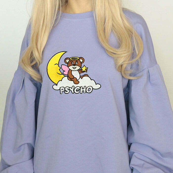 Vintage Psycho Bear Sweatshirt in Cozy Corduroy - Cute Aesthetic Graphic Style