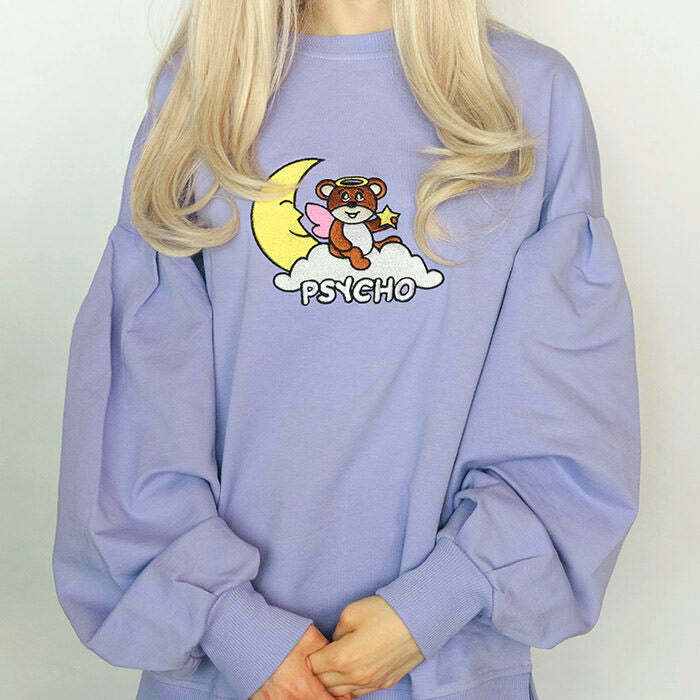 Vintage Psycho Bear Sweatshirt in Cozy Corduroy - Cute Aesthetic Graphic Style