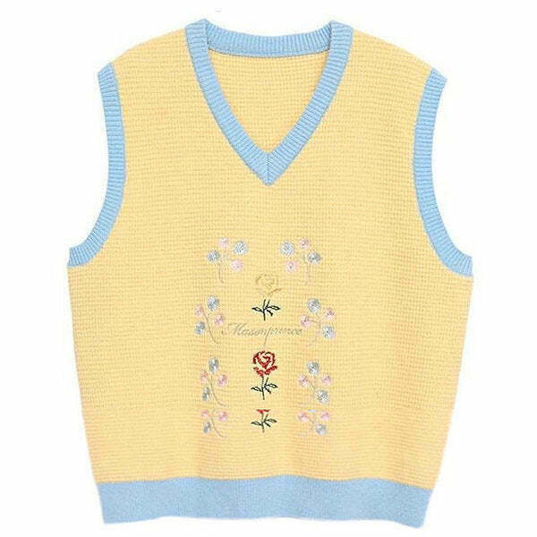 Vintage Rose Embroidery Knit Vest - Gothic Aesthetic Zip-Up Sweater for Y2K Fashion