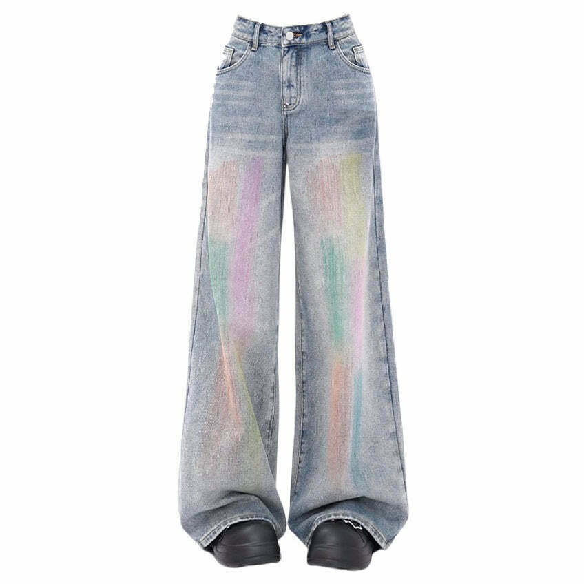 Vintage Style Brush Strokes Jeans - Trendy Y2K Baggy Denim for a Retro Fashion Statement