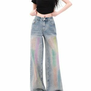 Vintage Style Brush Strokes Jeans - Trendy Y2K Baggy Denim for a Retro Fashion Statement