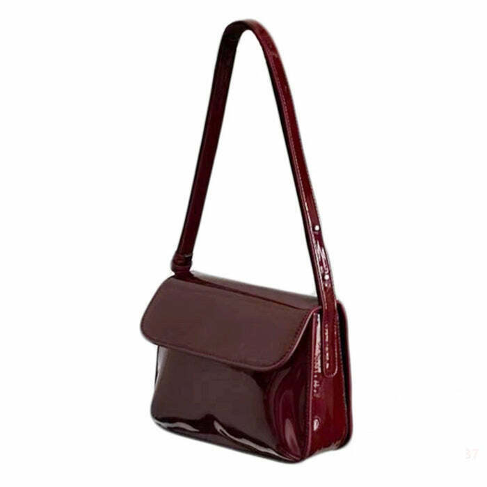 Vintage Style Red Lacquered Bag - Chic Y2K Aesthetic Handbag for Trendy Outfits