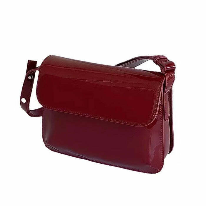 Vintage Style Red Lacquered Bag - Chic Y2K Aesthetic Handbag for Trendy Outfits