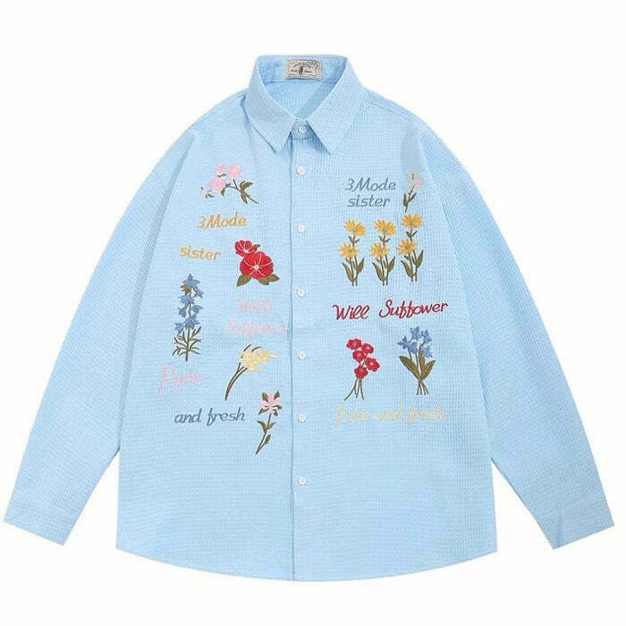 Vintage Wildflowers Embroidery Shirt - Aesthetic Cut-Out Design for Trendy Y2K Style