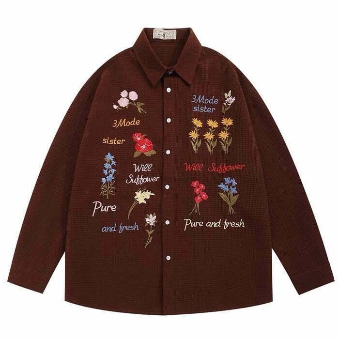 Vintage Wildflowers Embroidery Shirt - Aesthetic Cut-Out Design for Trendy Y2K Style