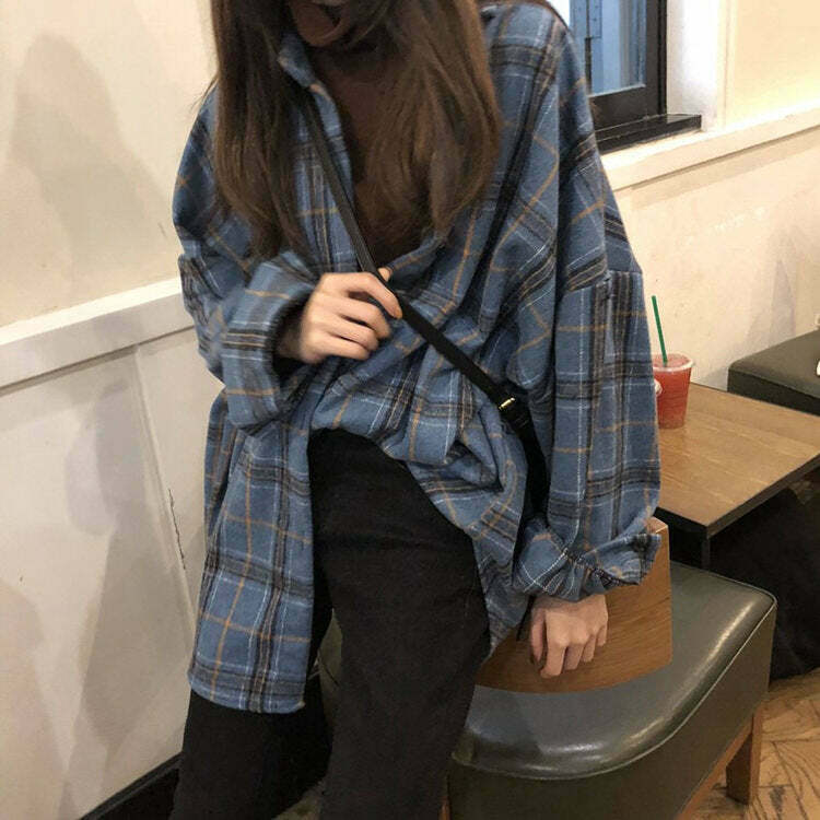 Warm Vibes Oversized Plaid Shirt - Cute Aesthetic Sweatshirt for Vintage Y2K Style Lovers