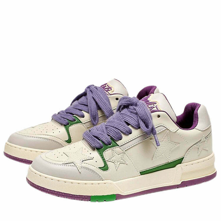 White & Purple Aesthetic Star Sneakers - Trendy Butterfly Design for Y2K Fashion Lovers