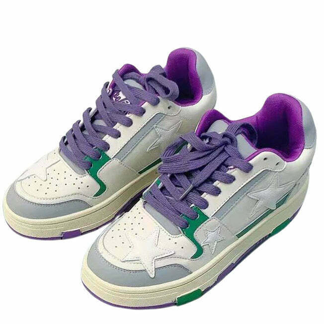 White & Purple Aesthetic Star Sneakers - Trendy Butterfly Design for Y2K Fashion Lovers