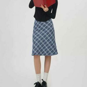 Worry Less Blue Plaid Midi Skirt - Trendy Y2K Drawstring Design for Effortless Style