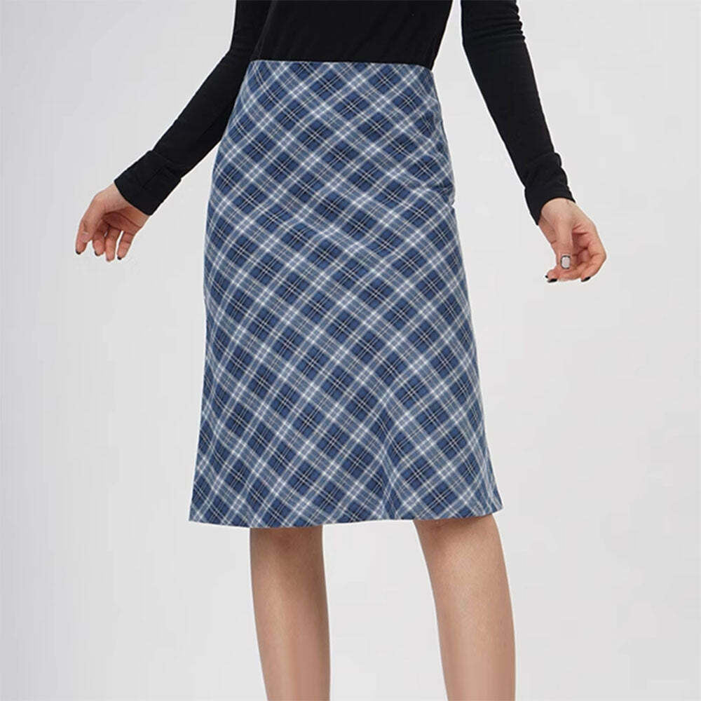 Worry Less Blue Plaid Midi Skirt - Trendy Y2K Drawstring Design for Effortless Style