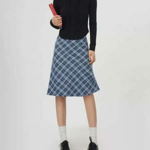 Worry Less Blue Plaid Midi Skirt - Trendy Y2K Drawstring Design for Effortless Style