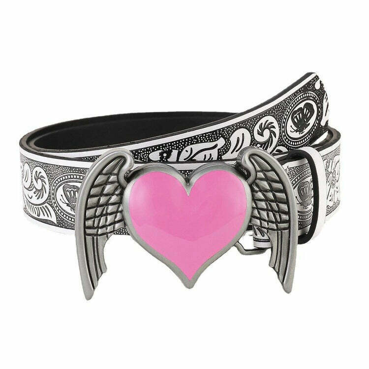 Y2K Aesthetic Angel Wings Heart Belt - Trendy Y2K Style with Unique Design and Comfort