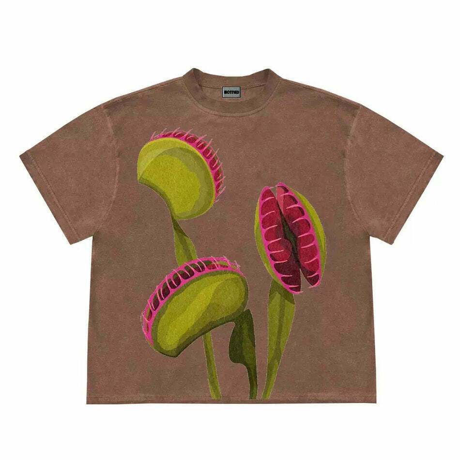 Y2K Aesthetic Venus Flytrap Graphic Shirt - Cute Cut-Out Design for Trendy Style