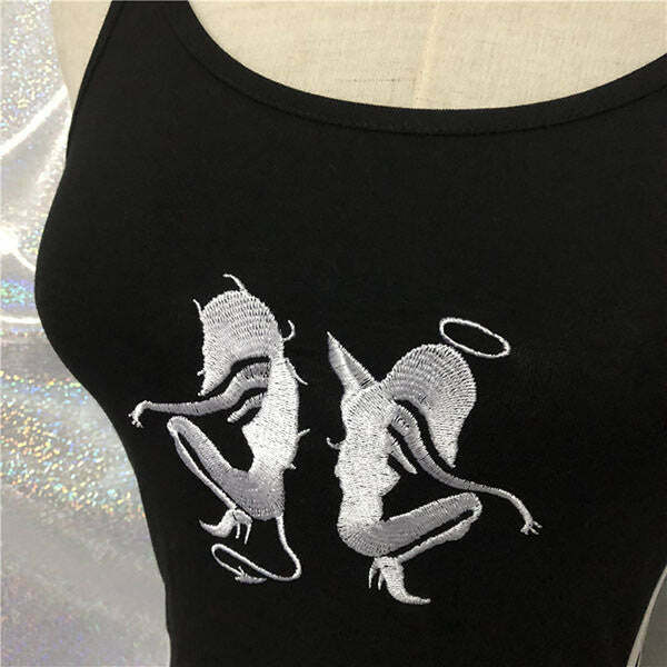 Y2K Angel Devil Bodysuit with Trendy Wings - Stylish Baddie Top for Fashion Lovers