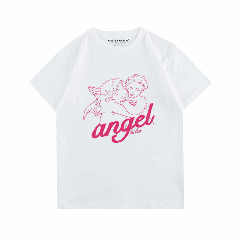 Y2K Angel Wings Crop Top - Stylish 95% Cotton T-Shirt with Spandex for Trendy Looks